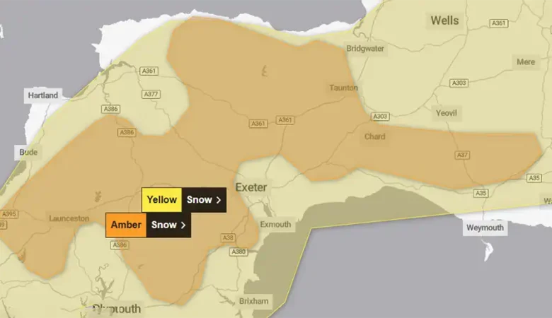 The amber weather warning covers parts of Somerset and Dorset. Picture: Met Office