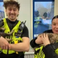 Officers with puppies recovered after the theft in the Shroton area. Picture: Dorset Police