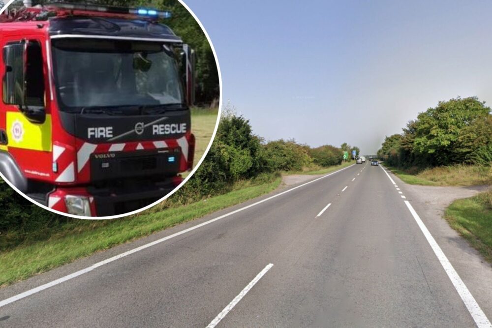 The car caught fire on the A350 Blandford Bypass. Picture: Google