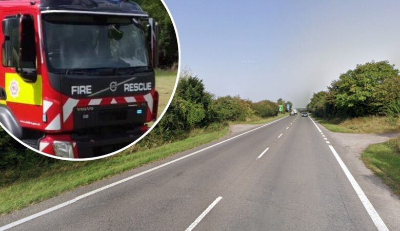 The car caught fire on the A350 Blandford Bypass. Picture: Google