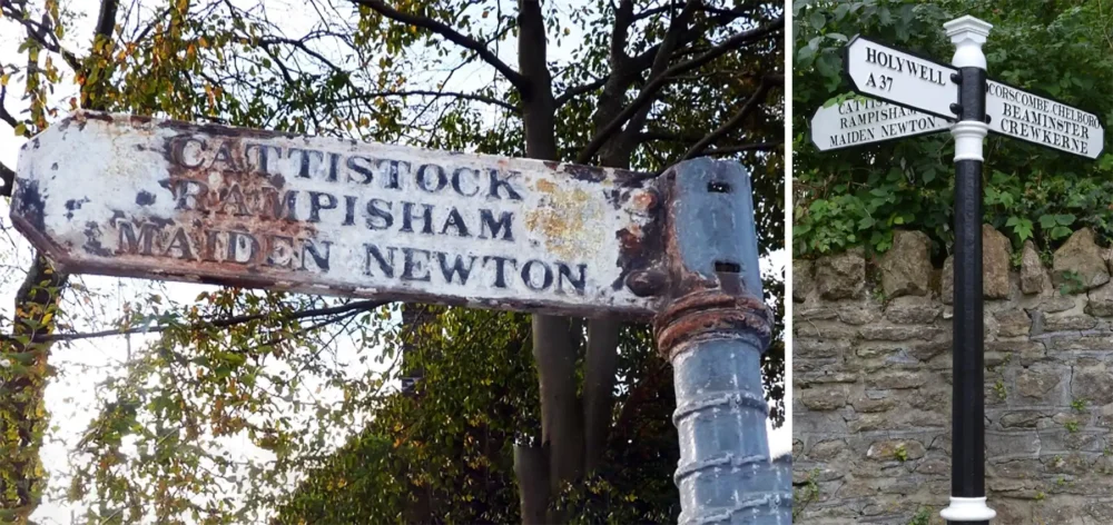 A before and after of restored fingerposts in Dorset. Pictures: Dorset CPRE