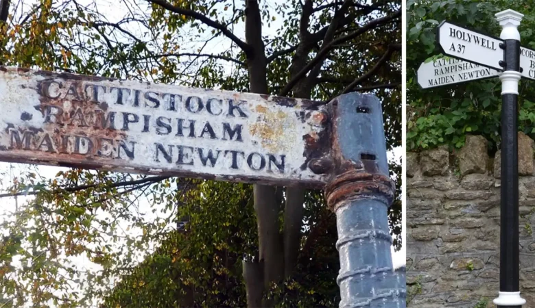 A before and after of restored fingerposts in Dorset. Pictures: Dorset CPRE