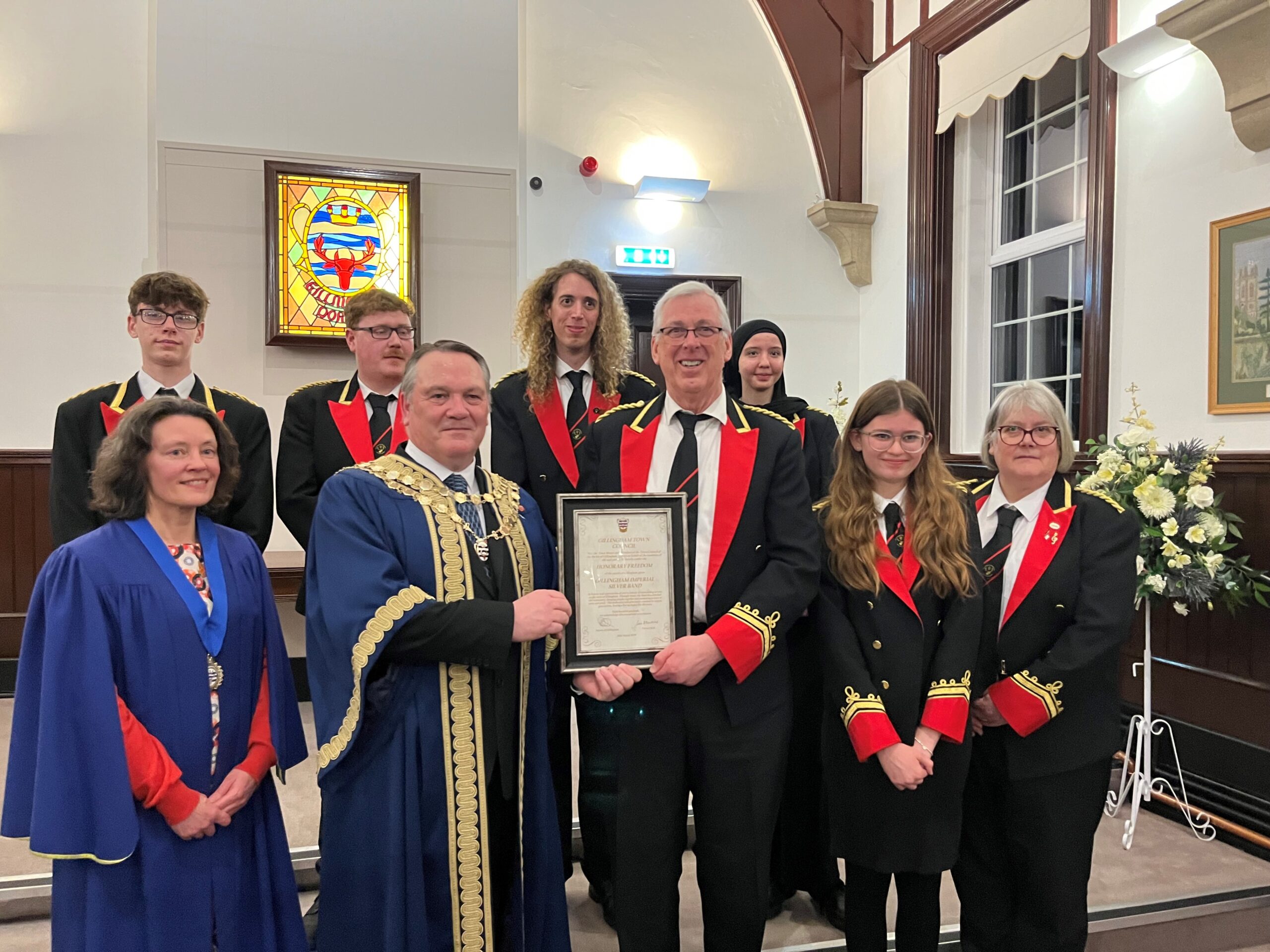 Members of Gillingham Imperial Silver Band with Mayor cllr Roger Weeks and deputy mayor cllr Fiona Cullen Picture: Gillingham Town Council