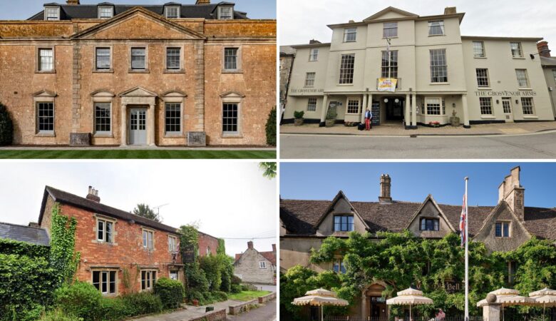 Clockwise from top left: The Newt, the Grosvenor Arms, The Old Bell Hotel and the Manor House