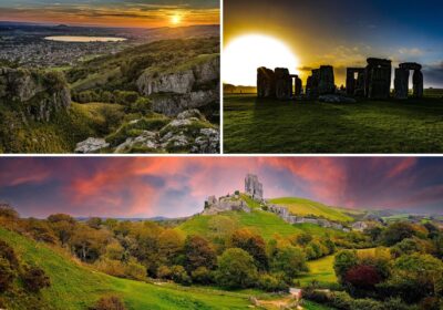 Cheddar Gorge (Somerset), Stonehenge (Wiltshire) and Corfe Castle (Dorset) make the list for stunning sunsets