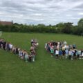 The pupils forming a giant VE Picture: St Andrew's Primary