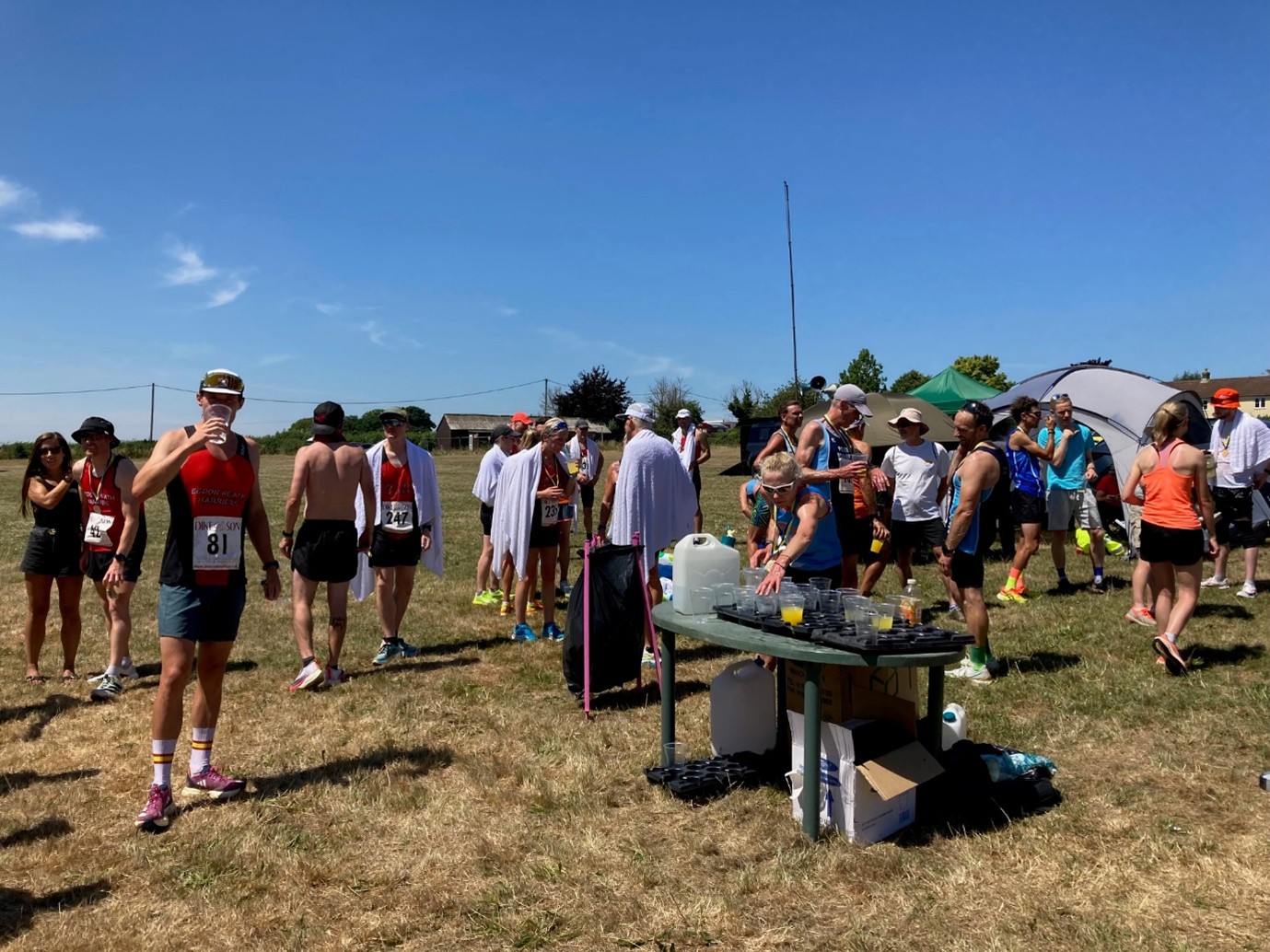 Shattered runners were misted then wrapped in wet towels and given a drink - more than three times the usual water consumption for one third of the runners Picture: Blackmore Vale Lions
