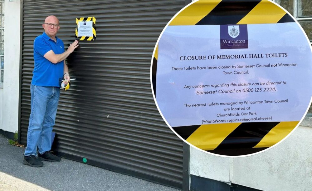 Wincanton Mayor, Cllr Howard Ellard, posting the notice on the toilets. Picture: Wincanton Town Council