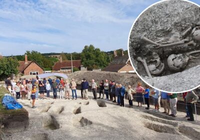 Visitors during a tour at the dig site, in Iwerne Minster. Picture: Context One