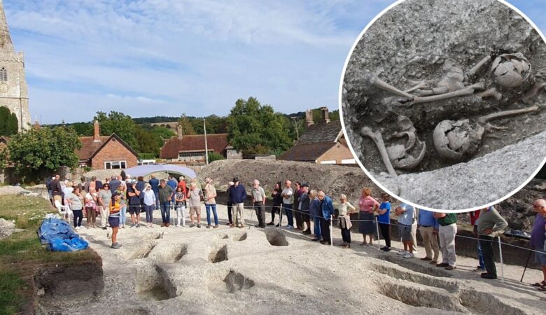 Visitors during a tour at the dig site, in Iwerne Minster. Picture: Context One
