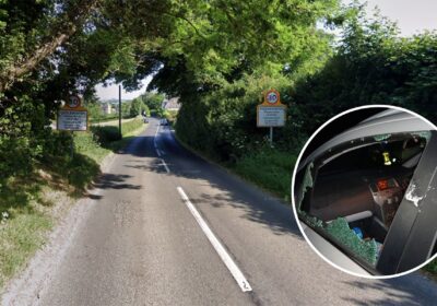 A rock was thrown at vehicles on Church Hill, Piddlehinton, police said. Pictures: Google/Dorset Police