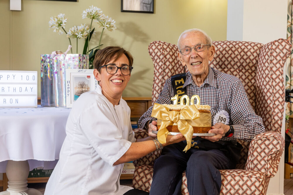 Ron was baked a special birthday cake by chefs at the care home to mark the occasion Picture: Colten Care