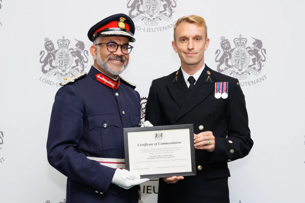 Chief petty officer Callum Seggie receiving his award Picture: Wessex RFCA