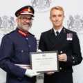 Chief petty officer Callum Seggie receiving his award Picture: Wessex RFCA