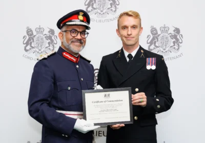 Chief petty officer Callum Seggie receiving his award Picture: Wessex RFCA