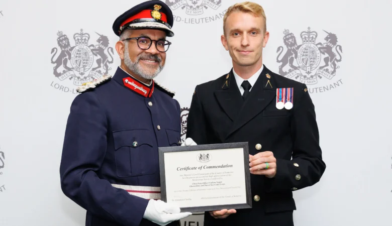 Chief petty officer Callum Seggie receiving his award Picture: Wessex RFCA