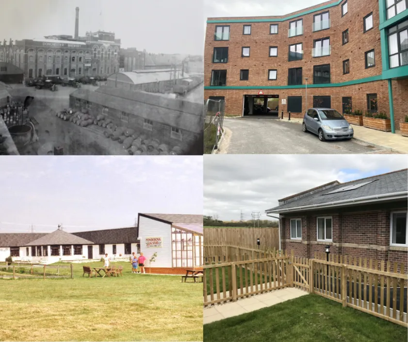 Before and after shots of Brewery Square, (top) and Ponderosa Pictures: Dorset History Centre and Keith Mott