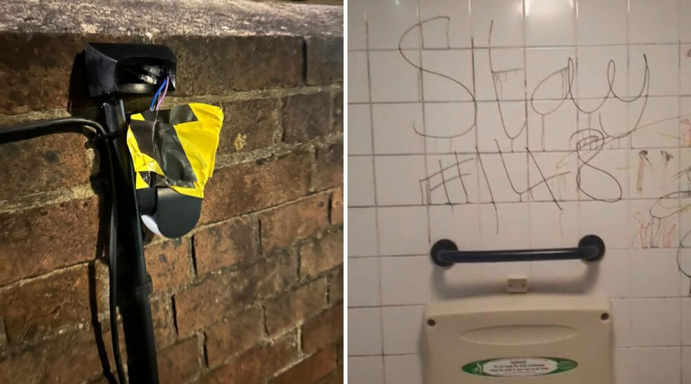 Equipment was damaged and walls daubed with grafitti during the incidents in Blandford. Pictures: Blandford Forum Town Council