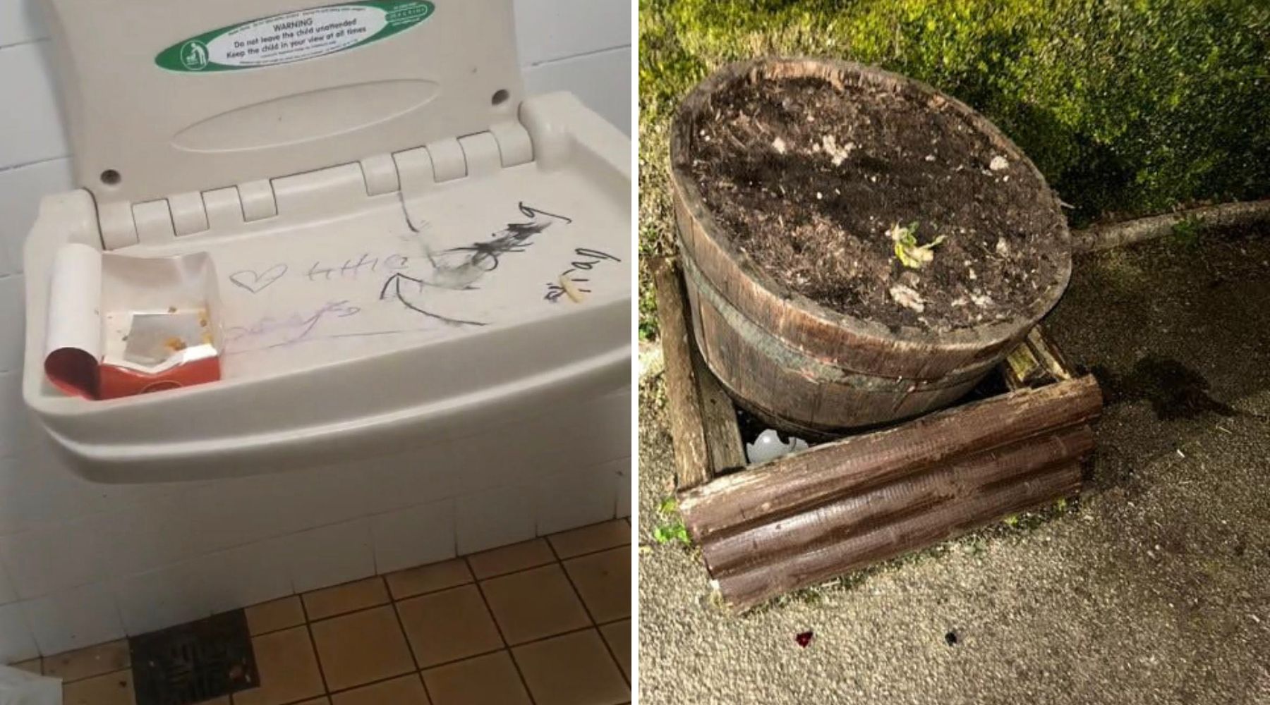 Equipment was damaged and walls daubed with grafitti during the incidents in Blandford. Pictures: Blandford Forum Town Council