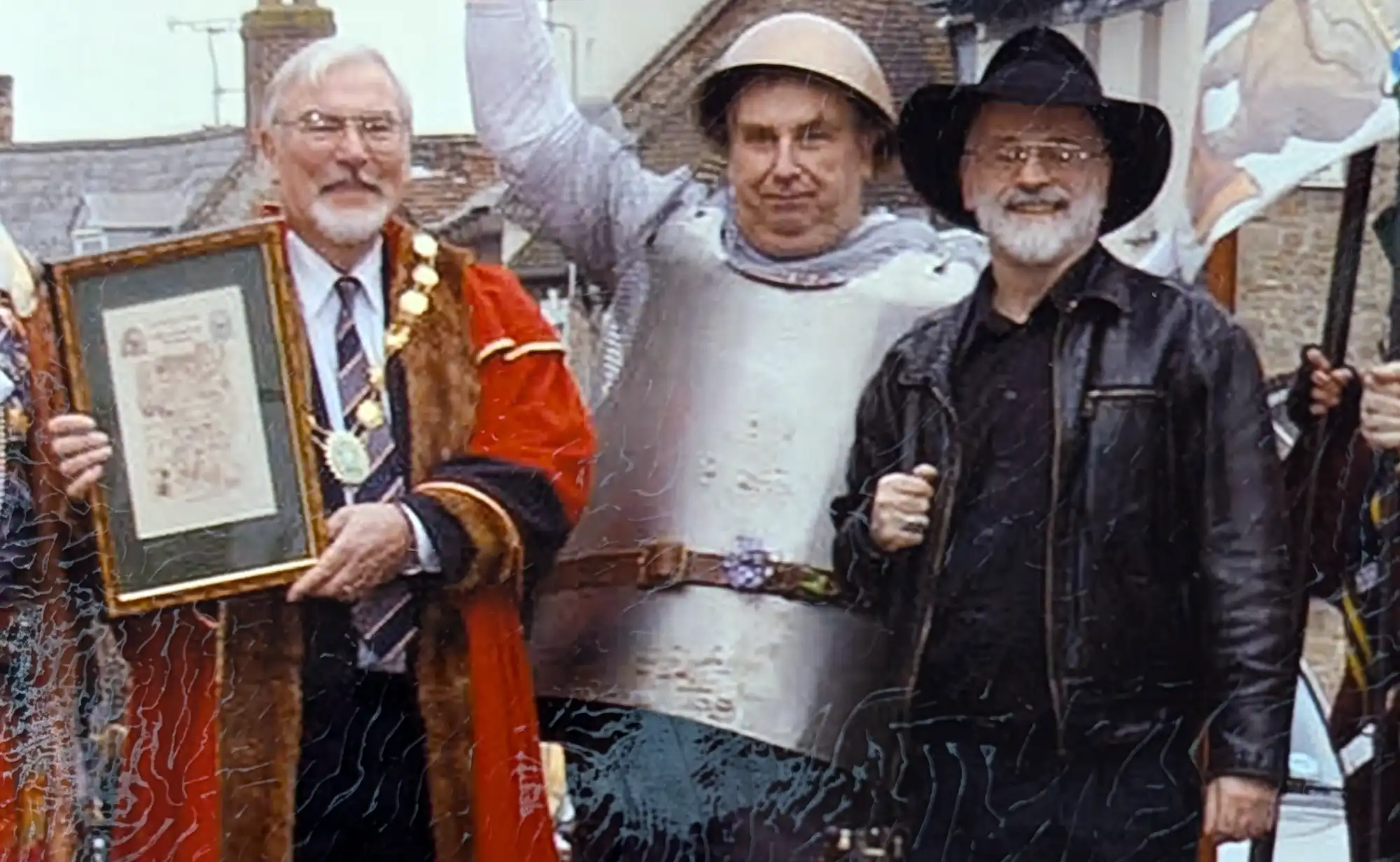 Frank Foster, left, with terry Pratchett, right, at the twinning of Wincanton with Makh-Morpork. Picture: Foster family