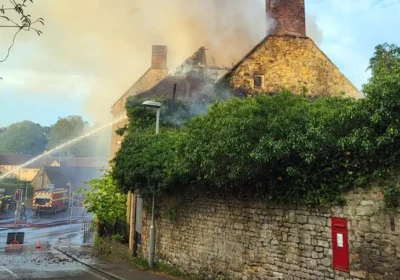 The derelict property was badly damaged by the blaze. Picture: Sherborne Fire Station