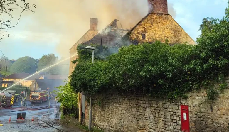 The derelict property was badly damaged by the blaze. Picture: Sherborne Fire Station