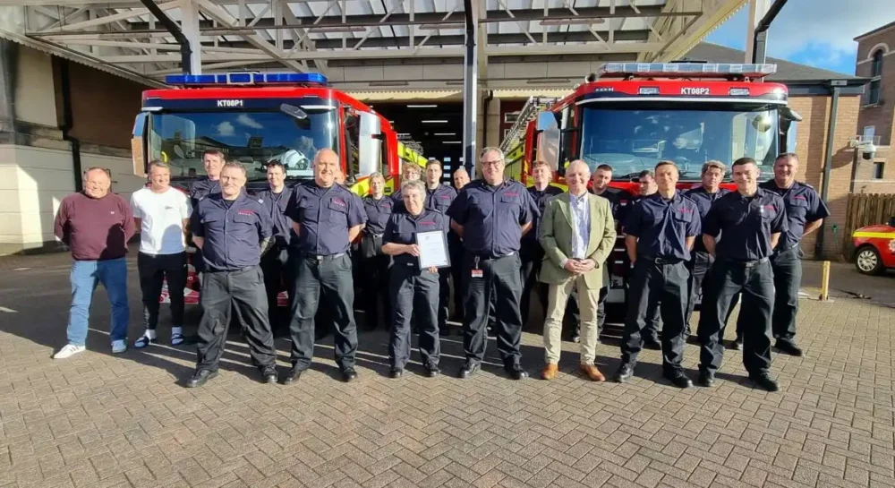 Michelle with friends and colleagures on her last day in Dorchester. Picture: Dorchester Fire Station