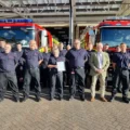 Michelle with friends and colleagures on her last day in Dorchester. Picture: Dorchester Fire Station