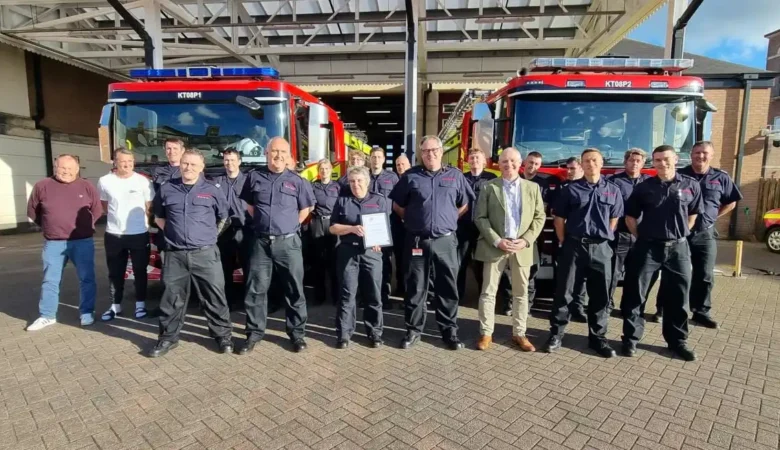 Michelle with friends and colleagures on her last day in Dorchester. Picture: Dorchester Fire Station