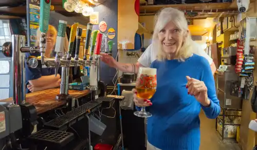 Shirley back behind the bar at The Digby Tap in Sherborne