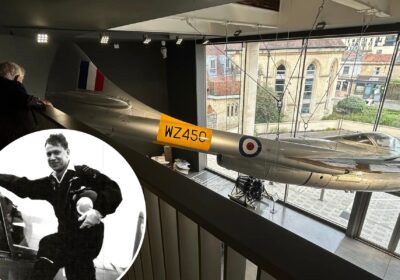 Tony overlooking one of the aircraft he flew and inset, during his career