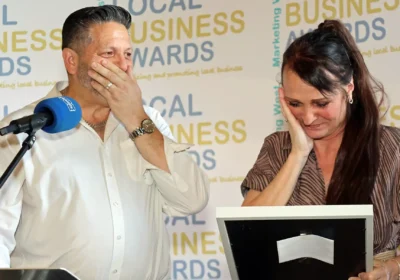 Tim and Claire Downer after winning a Sturminster Newton Business Award