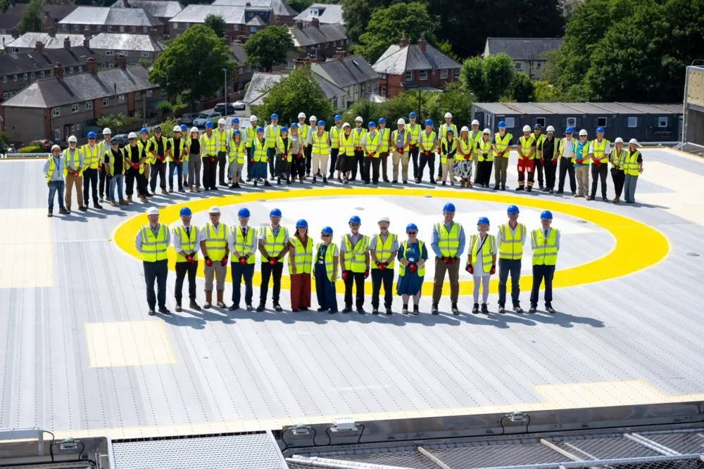 A topping out ceremony was held to mark the installation of the rooftop helipad. Picture: Finnbarr Webster