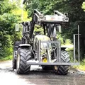 The tractor was still at the roundabout after the blaze was put out. Picture: New Blackmore Vale