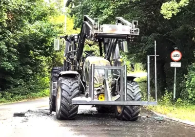 The tractor was still at the roundabout after the blaze was put out. Picture: New Blackmore Vale