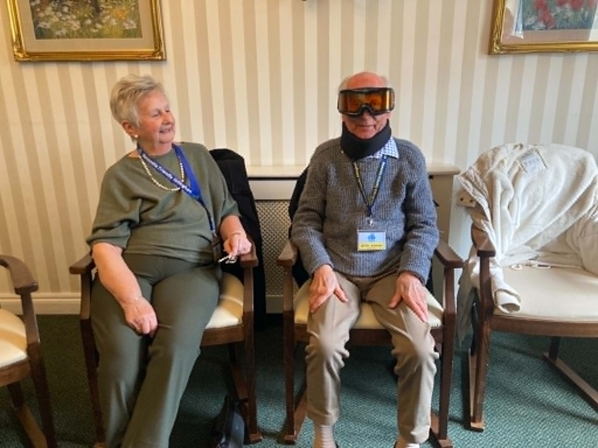 Staff at The Malthouse care home in Gillingham using a GERT age simulation suit