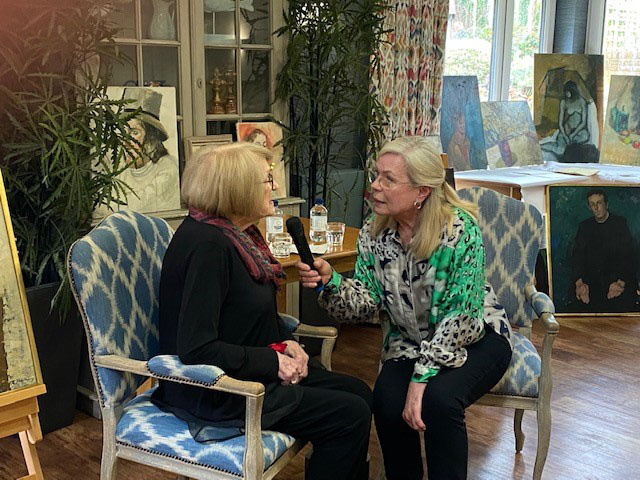 Roz interviewing her mother, 96, during the event at the Sherborne care home