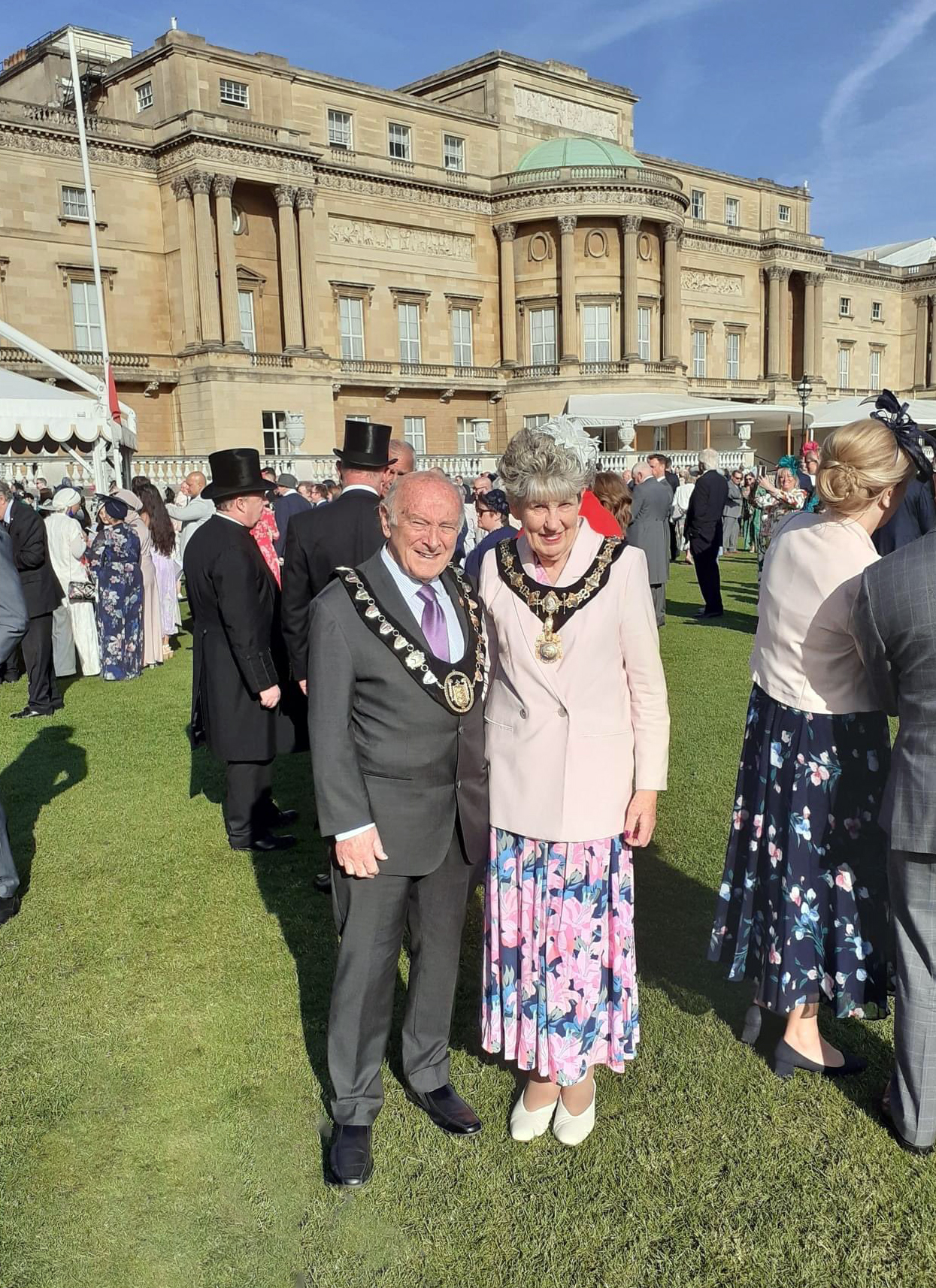 Cllr Stevens with wife Chris at Buckingham Palace