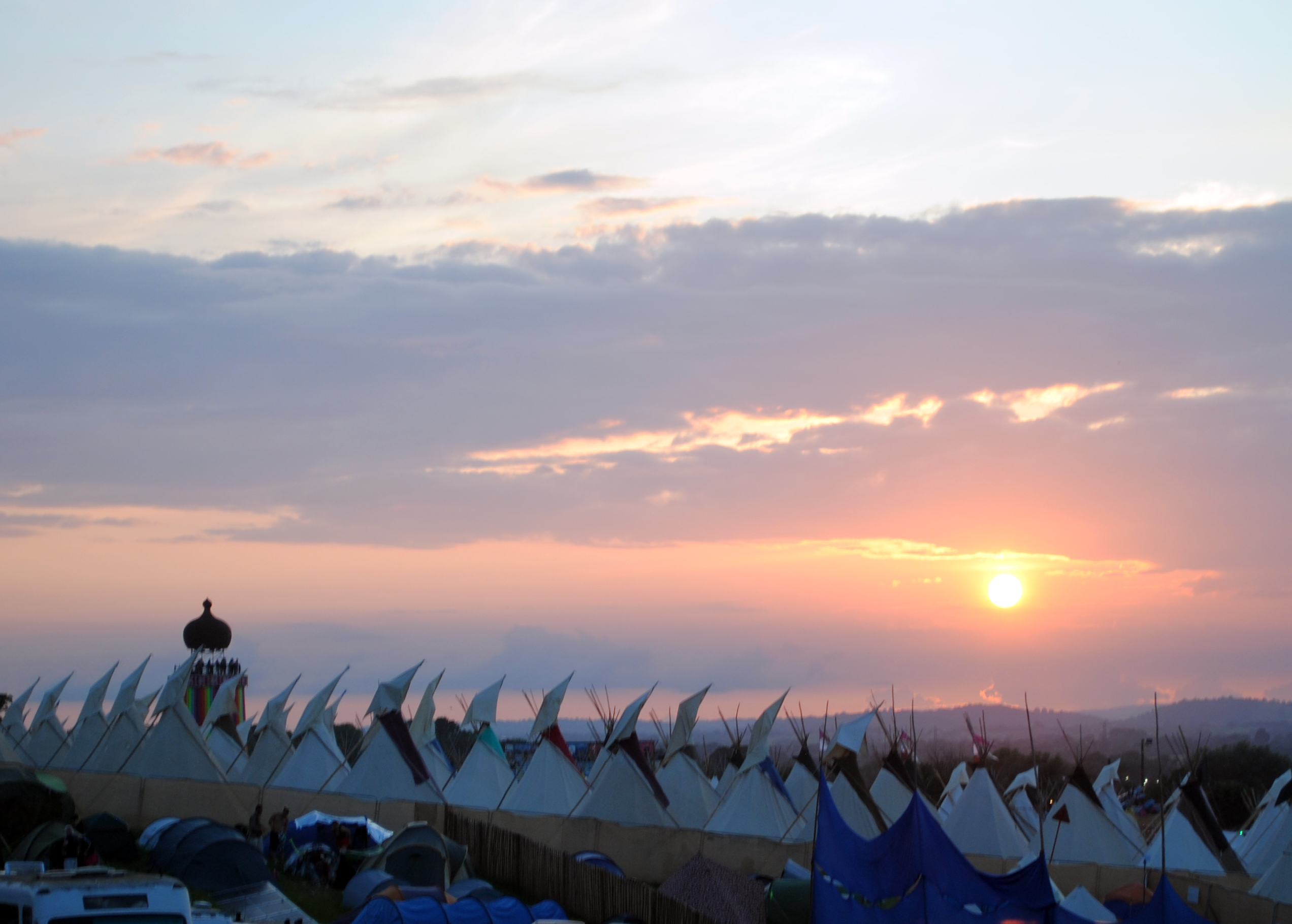Sunset at the 2023 Glastonbury Festival. Picture: Paul Jones