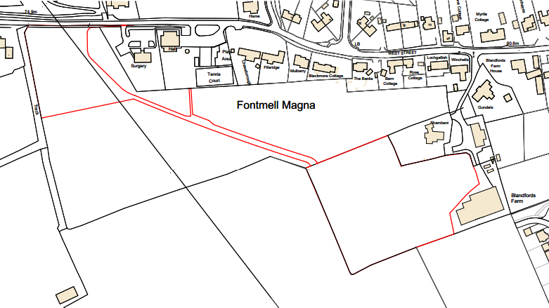 The development would be on two fields in the village. Picture: Intelligent Land/Dorset Council