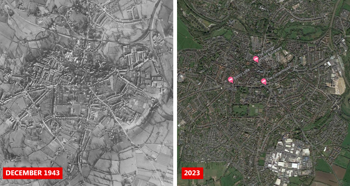 Frome in 1943 and in 2023. Picture: Historic England Archive/USAAF Photography