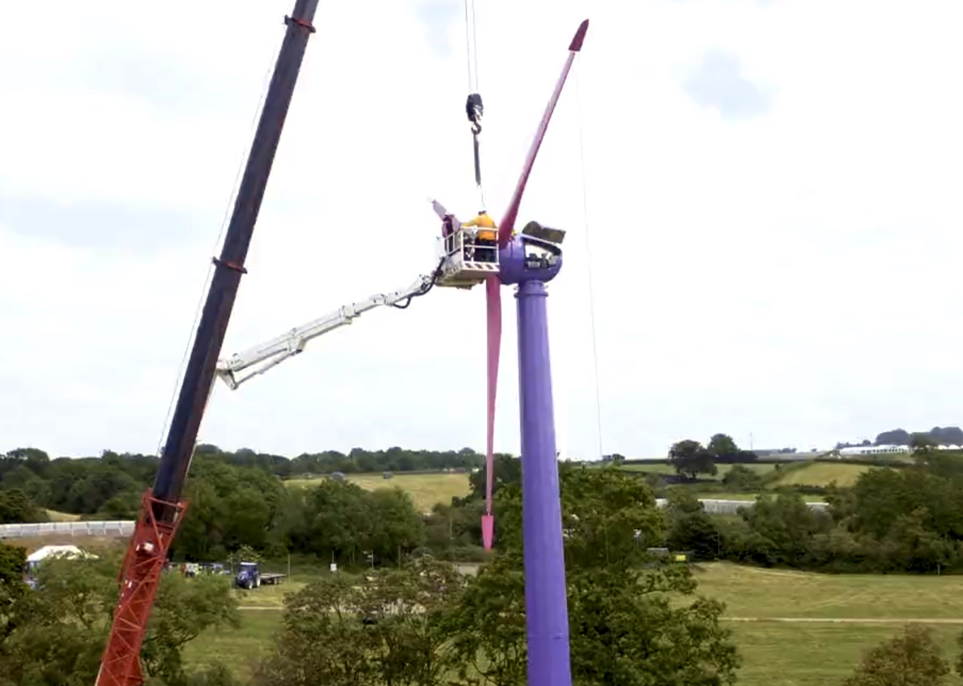 The turbine, along with solar panels and batteries, will provide energy at Worthy Farm, Pilton. Picture: Octopus Energy