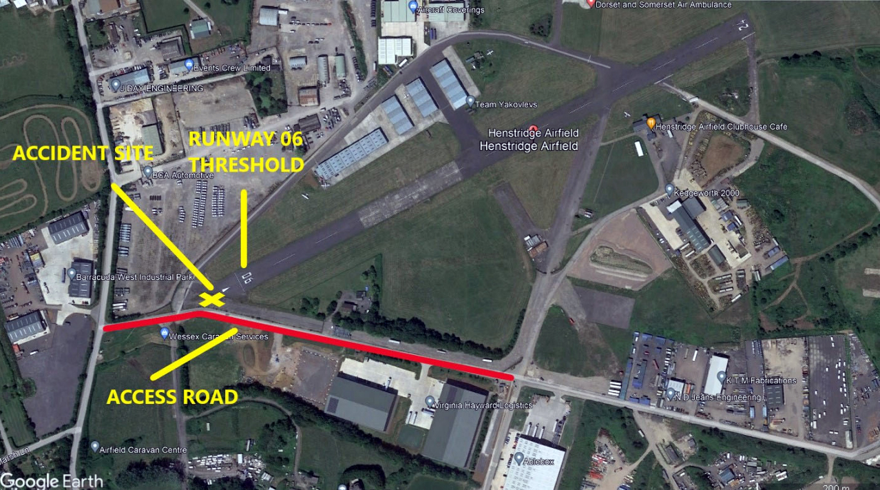 A road passes the end of a runway at Henstridge Airfield. Picture: AAIB