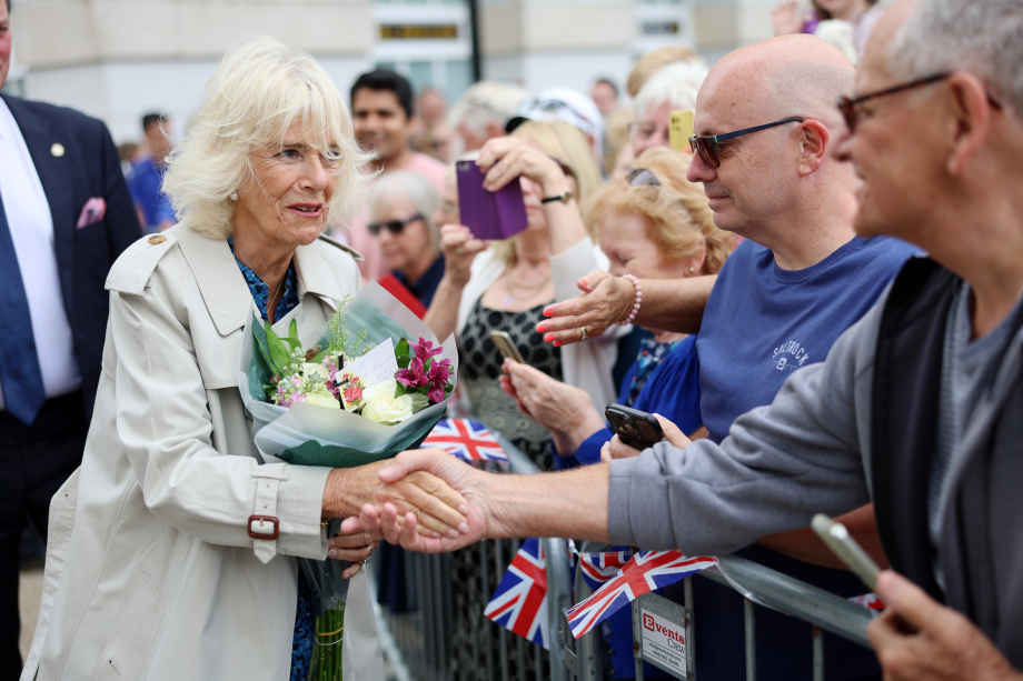 Queen Camilla meeting people in Poundbury, Dorset