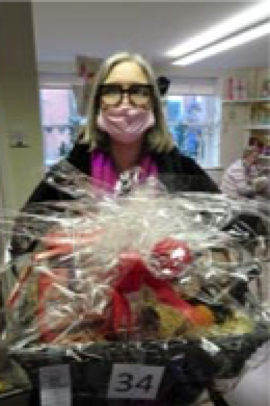 Rebecca Pride with a magnificent hamper prize