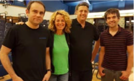 Kate Humble with technicians Andrew Marsh, Tim Lacey and Tom Felton