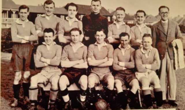 The first team line-up after the Second World War, wearing army-issued kit as clothing was rationed