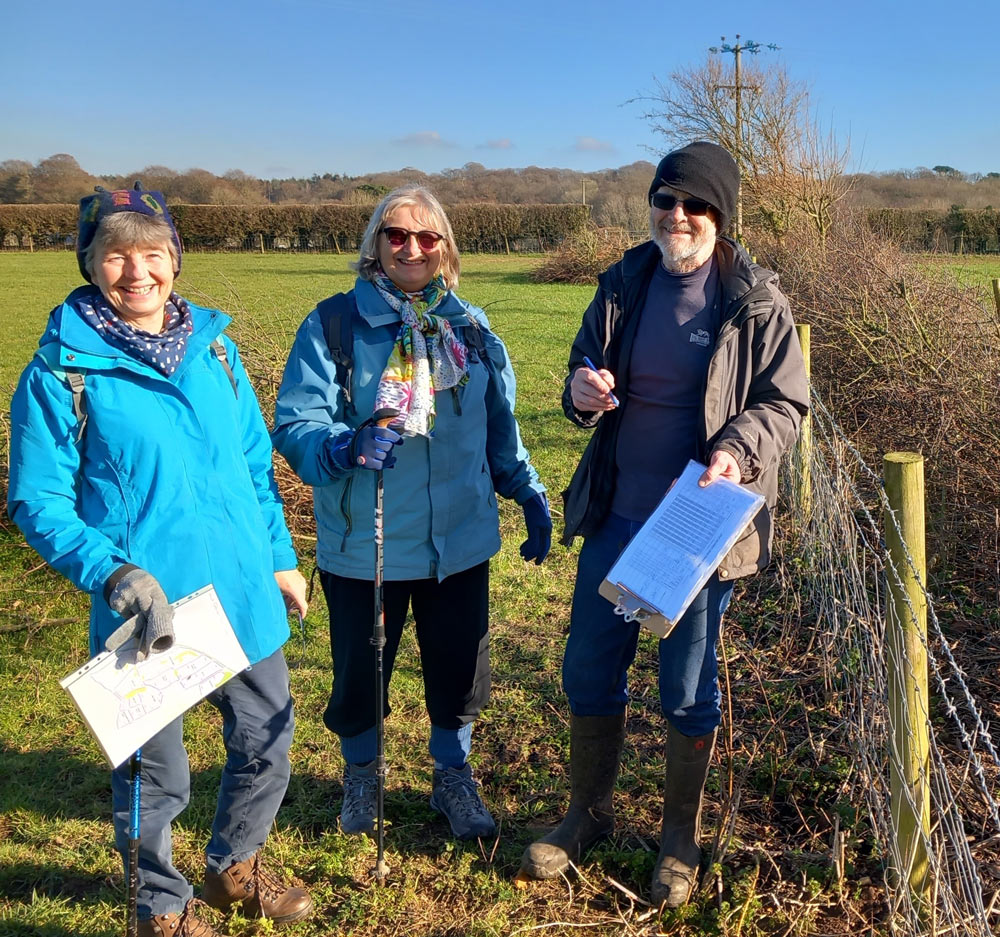 Sally, Michele and John surveyed hedgerow at Kingston Maurward
