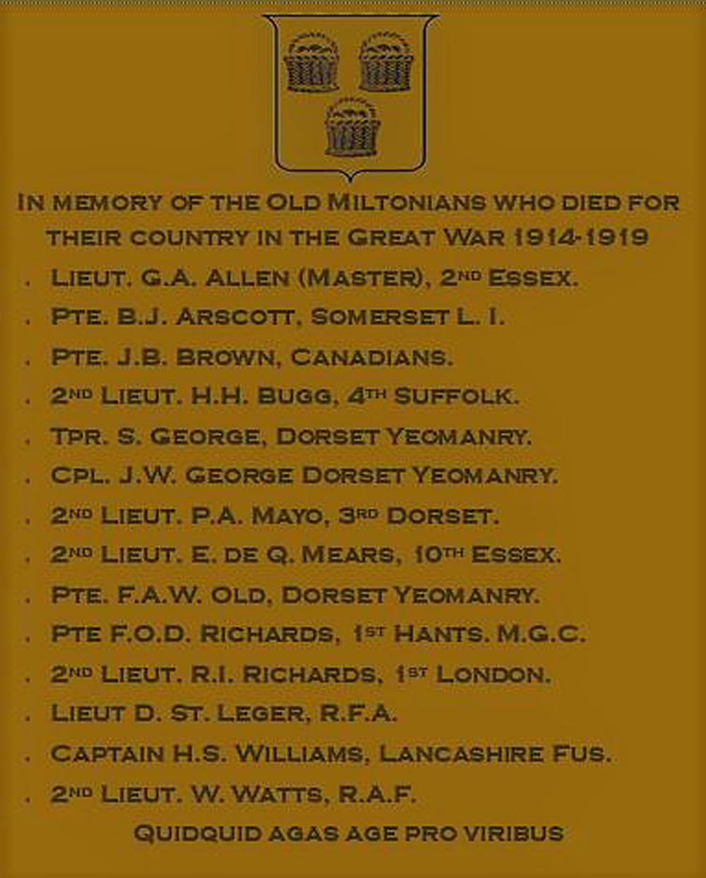 Virtual plaque: The memorial to former pupils lost in the First World War