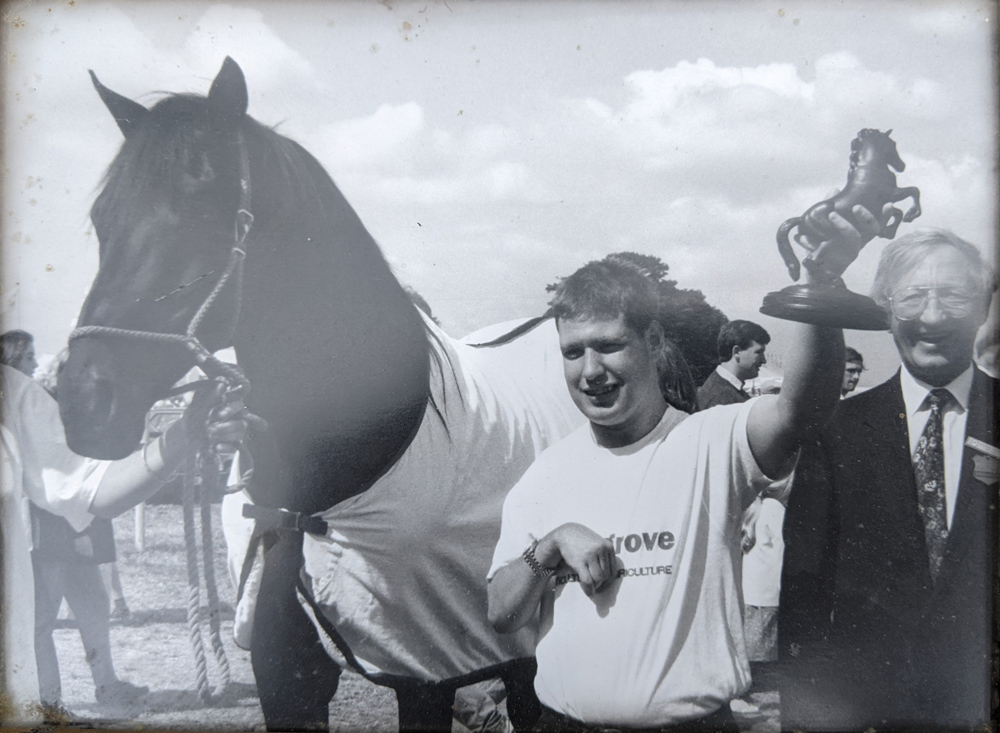 Tom Davies with the Lloyds Bank black horse the Shaftesbury show in 1993.